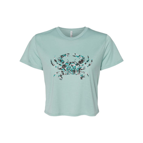 Carolina Blue Crab: Flowy Cropped T-Shirt (Women)